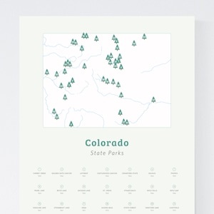Colorado Map with State Parks download 8x10 to 24x36 / map of Colorado, state parks of Colorado, CO state parks, Colorado poster imagem 2