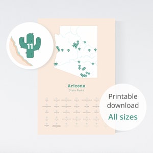 Carte des parcs d'État de l'Arizona à télécharger (8 x 10 po. à 24 x 36 po.) / Carte de l'Arizona, parcs d'État de l'Arizona, parcs d'État de l'Arizona, art de l'Arizona, téléchargement numérique