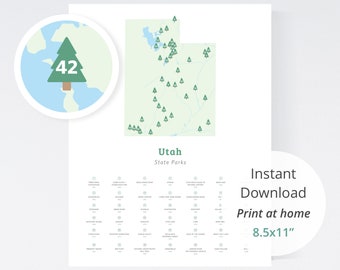 Utah State Parks Tracker Map download (8.5x11 print at home) / Utah map, state parks of Utah, map of Utah, UT state park, printable download