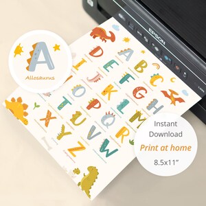 Dinosaur Alphabet Art • Dinosaur themed alphabet poster, 3rd birthday gift, animal themed playroom, dinosaur nursery decor, Dinosaur art