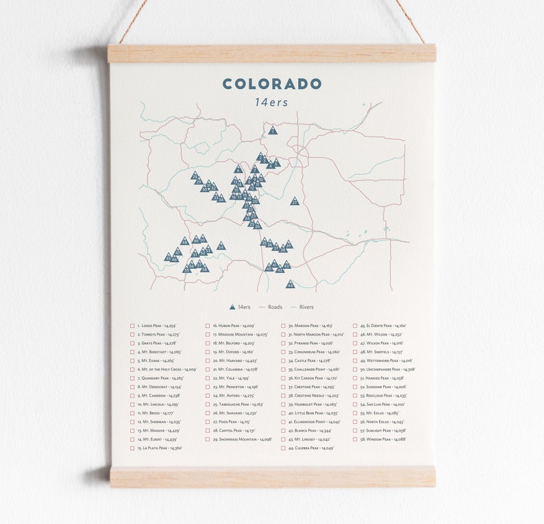 Colorado 14er Checkliste Colorado 14ers Poster, Colorado Vierzehner, Colorado 14er Download, 14er Karte Colorado Themen Geschenk Bild 3