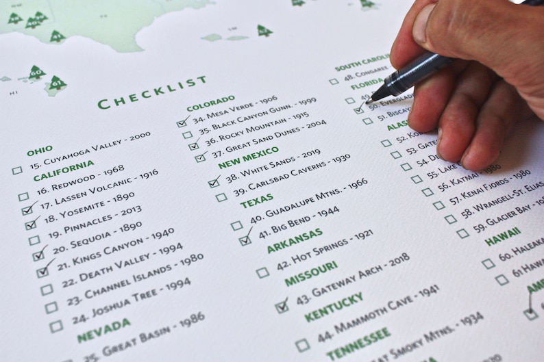 National Park Checklist Map • Minimalist National Park poster, National Parks print, National Park wedding gift, National Park bucket list image 5