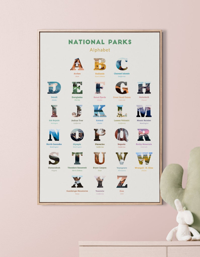 National Park nursery decor Alphabet poster National Park baby shower gift, National Park Alphabet print woodland themed nursery gift image 8