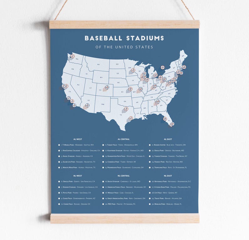 Mlb Support Map Baseball Stadiums Tracker Printable Download (print at Home 8.5x11 ...