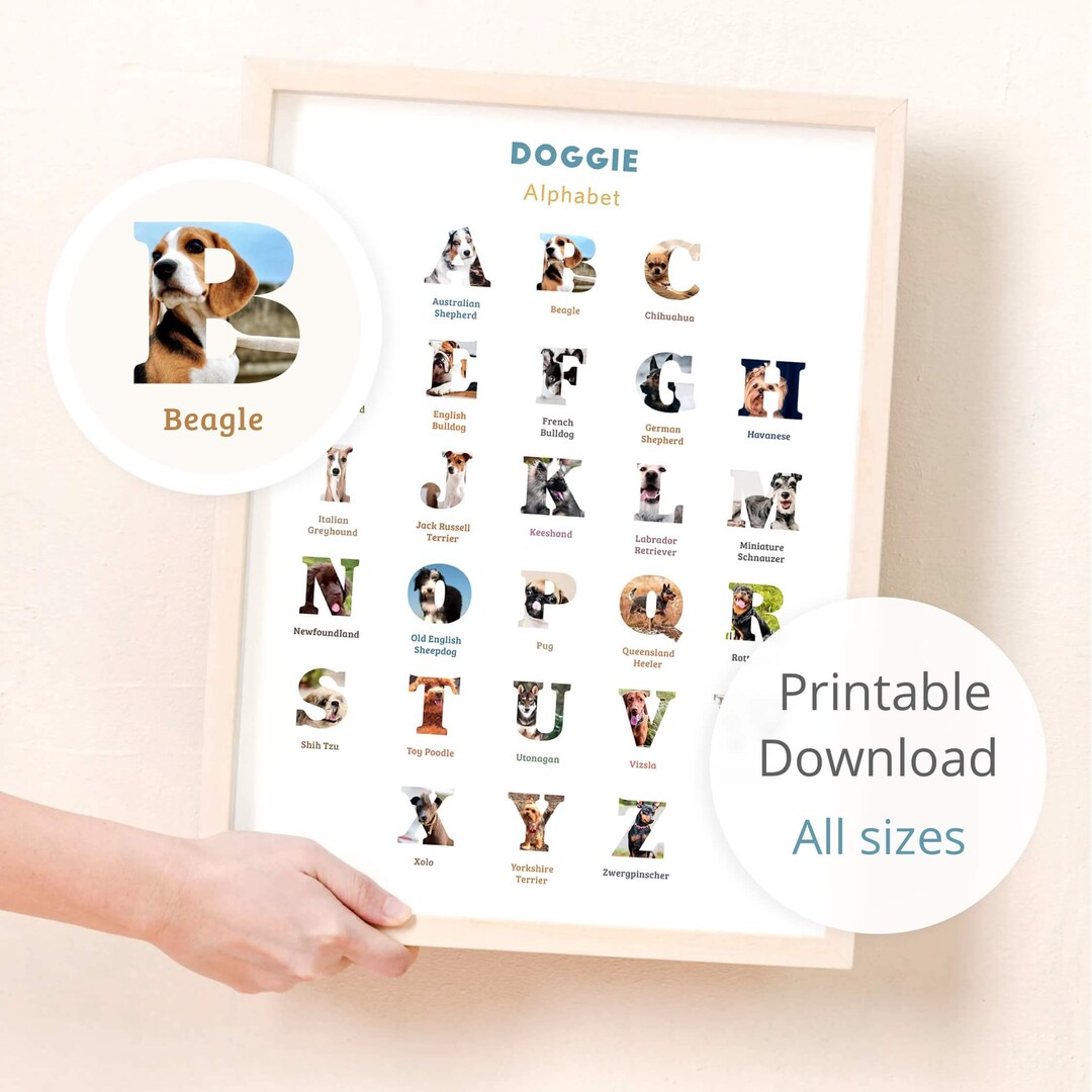 Abc Dog Dog Alphabet Print • Dog Breed Digital Download, Printable Animal ...