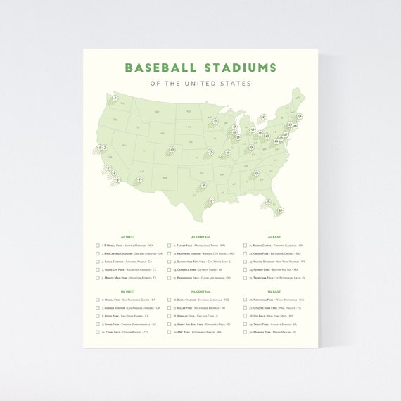 MLB Stadium Checklist Map 11x14 / MLB Stadium Tracker | Etsy