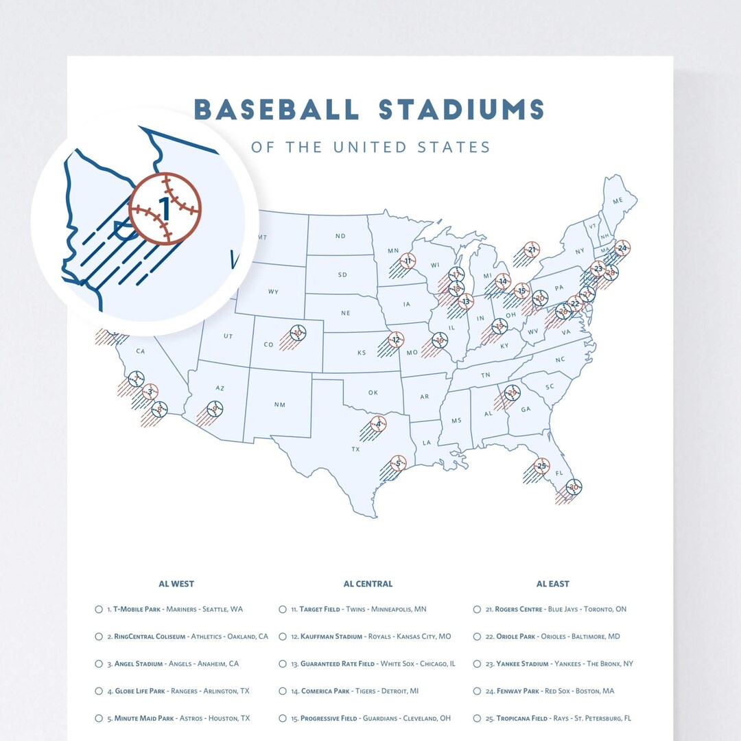 MLB Stadium Tracker all Sizes / MLB Map LA Dodger Gift Etsy