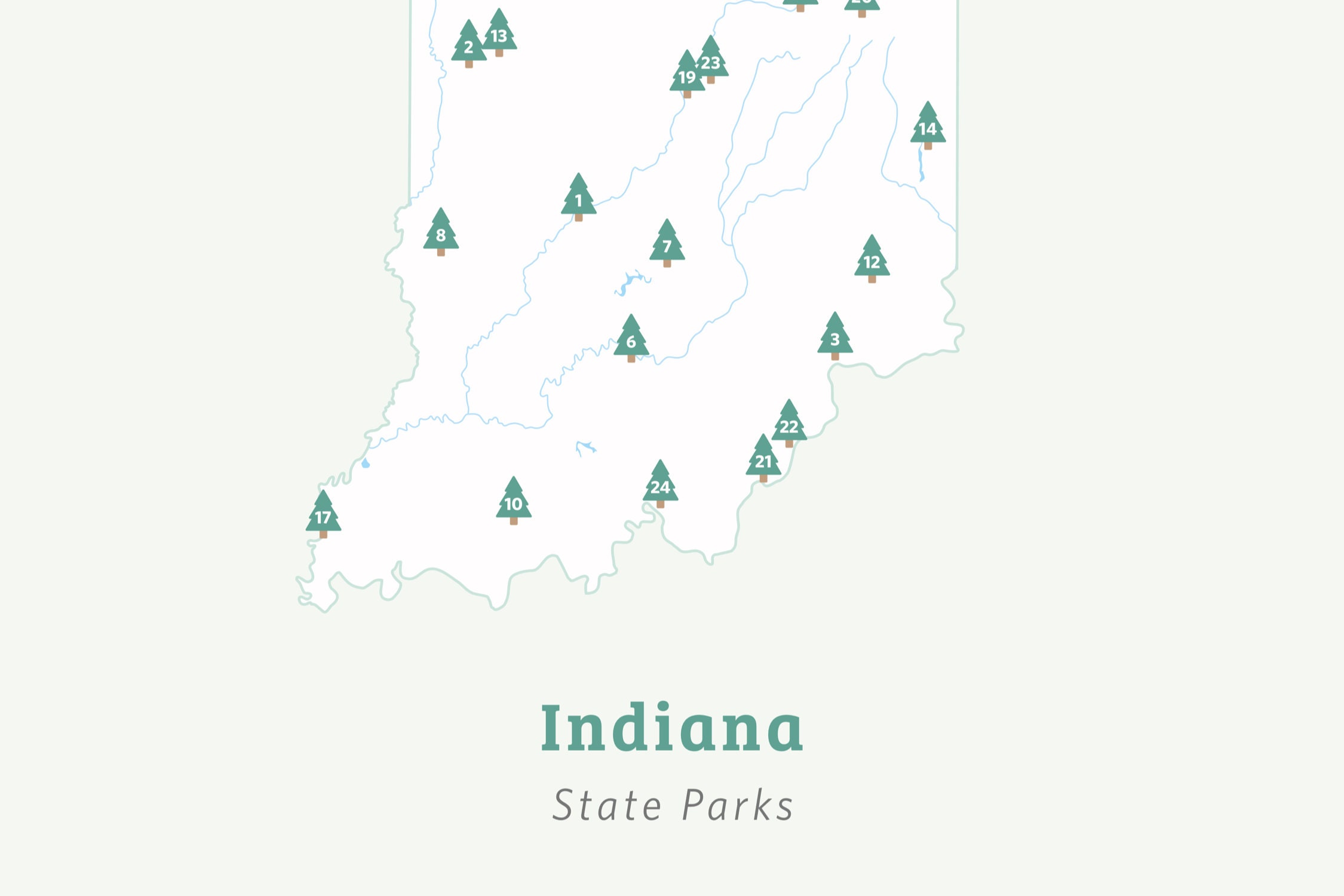 Indiana State Parks Checklist Map Download 8x10 to Etsy