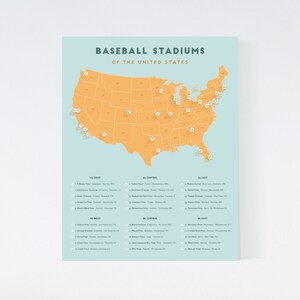 Map of Baseball Stadiums Download (instant Download 8.5x11) / Baseball ...