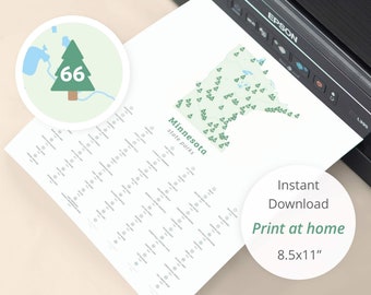 Téléchargement de la carte de suivi des parcs d'État du Minnesota (impression 8,5 x 11 à la maison) / Carte du Minnesota, parcs d'État du Minnesota, téléchargement imprimable