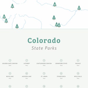 Carte du Colorado avec les parcs d'État à télécharger 8 x 10 po. à 24 x 36 po. / carte du Colorado, parcs d'État du Colorado, parcs d'État du CO, affiche du Colorado image 3