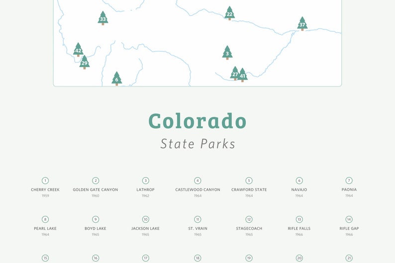 Colorado Map with State Parks download 8x10 to 24x36 / map of Colorado, state parks of Colorado, CO state parks, Colorado poster imagem 3