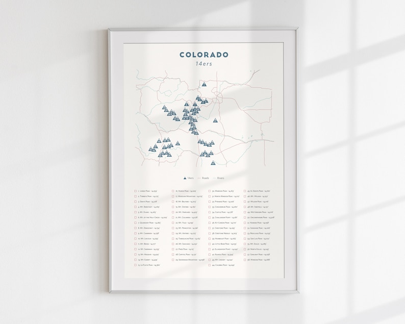 Minimalist Colorado 14ers Checklist Colorado 14er poster, Colorado fourteeners poster, map of Colorado 14ers Colorado themed gift image 7