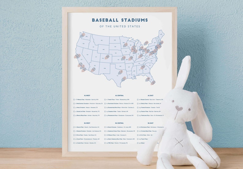 Baseball Stadiums Tracker Map download (print at home 8.5x11) / MLB stadiums, MLB teams map, LA Dodgers, ballpark checklist, baseball map image 4