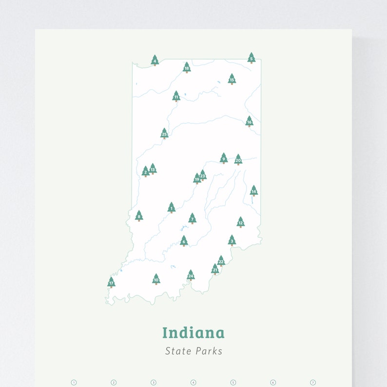 Indiana State Parks Checklist Map Download 8x10 to - Etsy