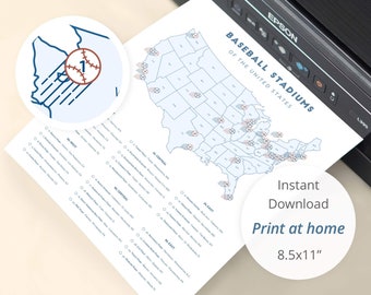 Baseball Stadiums Tracker Map download (print at home 8.5x11) / MLB stadiums, MLB teams map, LA Dodgers, ballpark checklist, baseball map