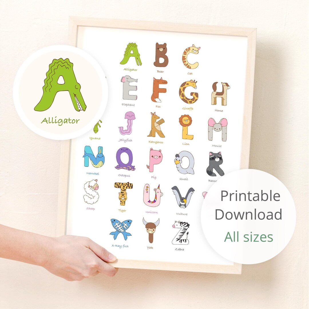 Animal Alphabet Nursery Print • Playroom ABC Decor (digital Download ...