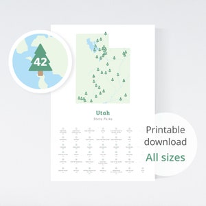 Karte von Utah State Parks Checkliste Poster Download (8x10" bis 24x36") / Utah Checkliste Karte, Utah Push Pin Karte, digitaler Download