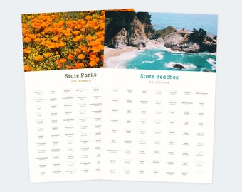 California State Park and State Beach checklists / California print, California art, California nature, CA map, California bucket list