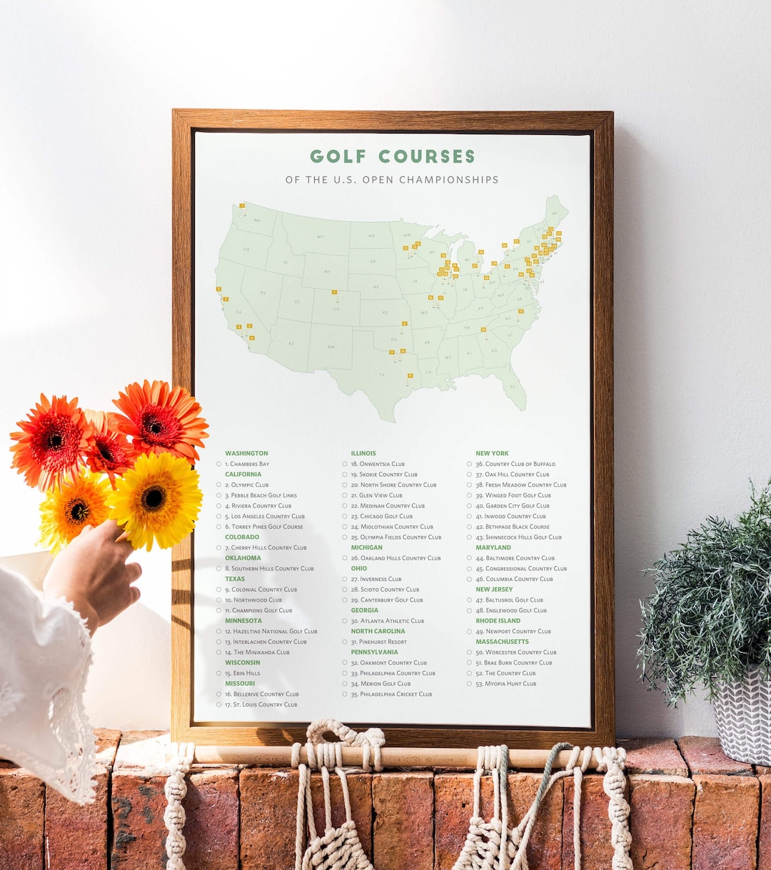 US Open Golf Course Map Map of Top Golf Courses Minimalist Etsy