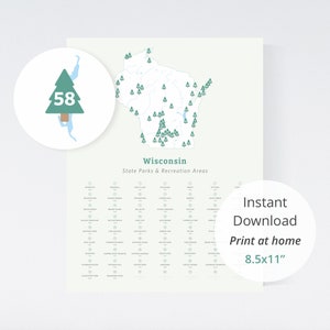 Wisconsin State Parks Karte (8.5x11 print zu Hause) / Wisconsin Karte, State Parks von Wisconsin, WI State Parks, printable Download