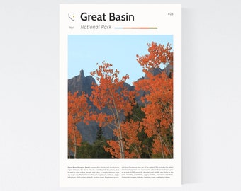 Great Basin National Park print (all sizes) / Great Basin poster, Great Basin California, Great Basin park map, National Parks tracker