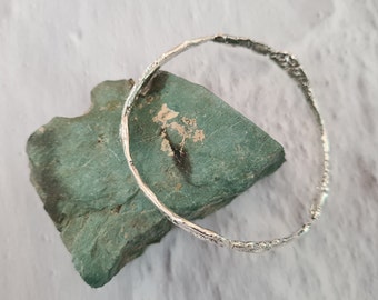 Art Silver Bangle Bracelet, Silver Stackable Bracelet Bangle, Textured Bracelet, Hammered Bracelet, Boho, Unique Silver Bracelet for Women