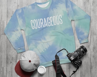 Courageous Print Tie-Dye Unisex Heavy Blend Crewneck Sweatshirt, Casual Trendy Comfortable Pullover, Soft Casual-wear Sweater