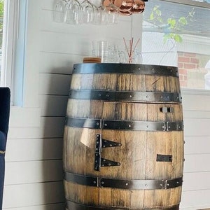 Top Seller- Bourbon Barrel Cabinet-engraving available- loaded with unique features