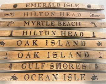 Custom Laser Engraved Beach House Bourbon Barrel Staves