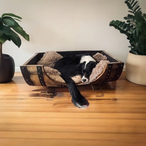 Whiskey Barrel Dog Bed- Josie approved!