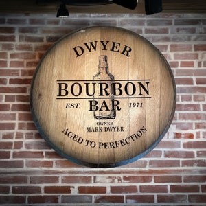 Custom Bourbon Barrel Head Bar Sign