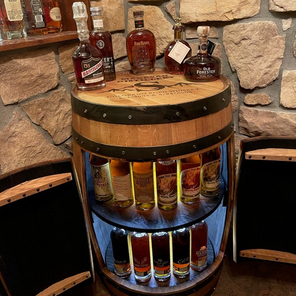 Bourbon Barrel Cabinet-engraving available- loaded with unique features