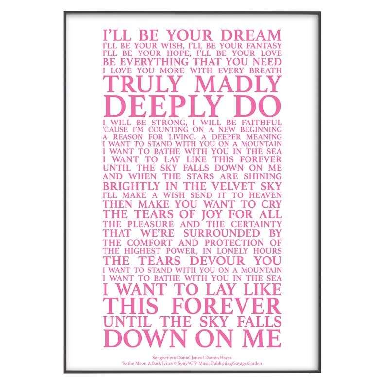 Truly Madly Deeply Song Lyrics Print Official Licensed Print | Etsy