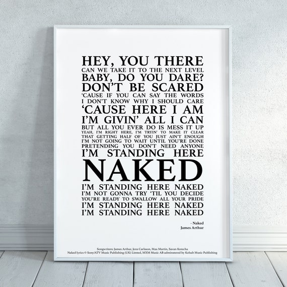 Naked Song Lyrics Print Official Licensed Print Poster Etsy Singapore
