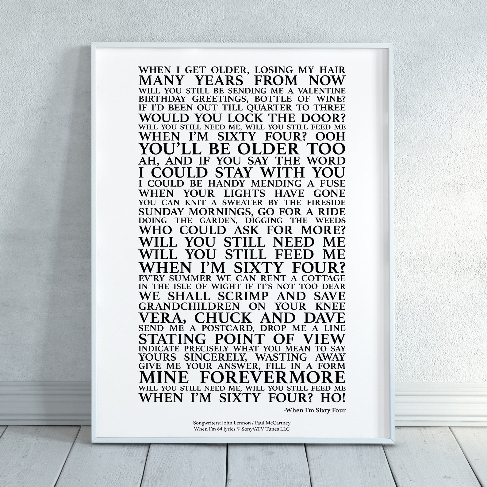 When I'm 64 Song Lyrics Print Official Licensed Print | Etsy