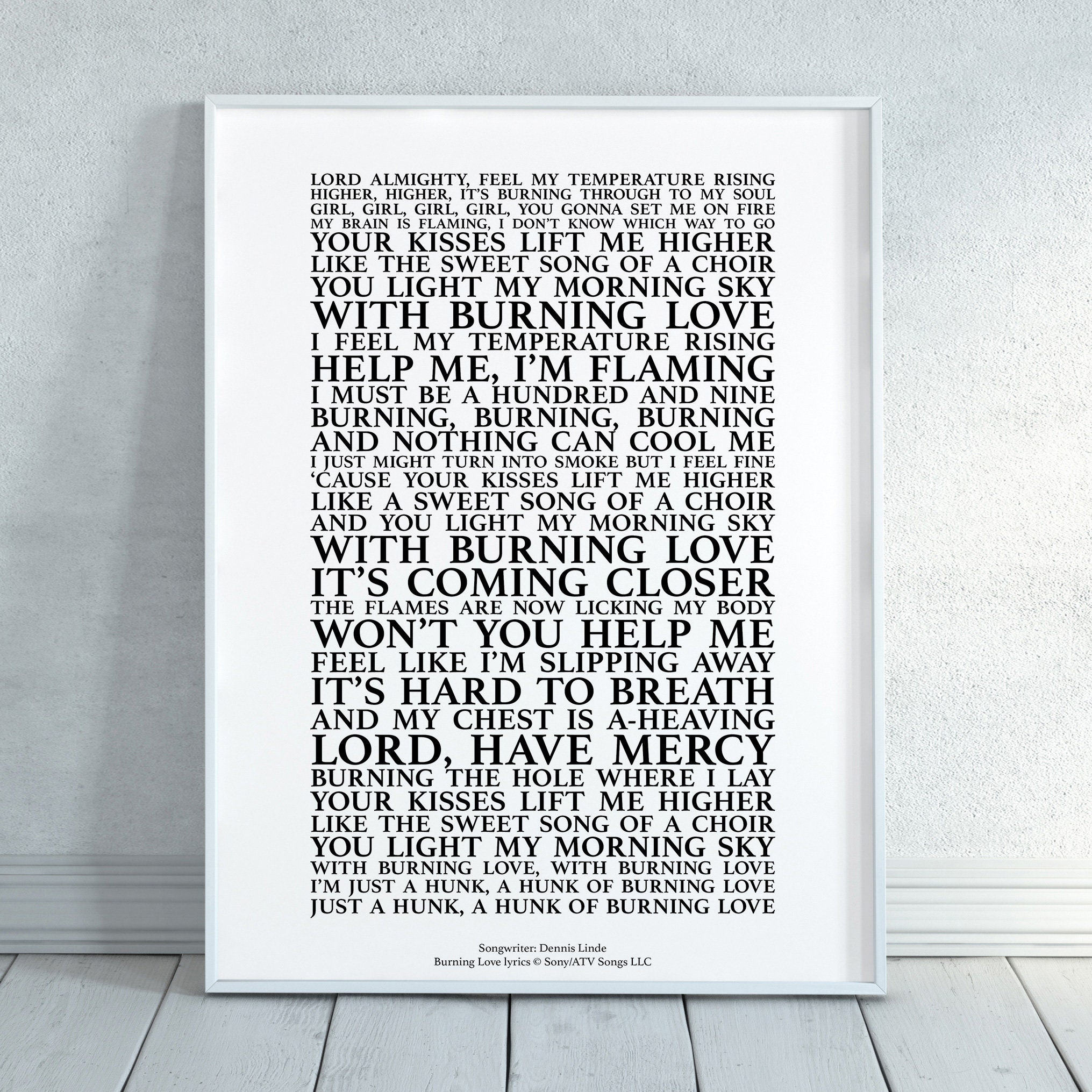 Burning Love Song Lyrics Print Official Licensed Print Etsy Burning Love Song Lyrics Print Official Licensed Print Etsy