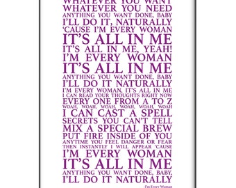 I'm Every Woman Song Lyrics Print Official Licensed 