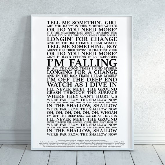 Shallow Song Lyrics Print Official Licensed Print Poster | Etsy