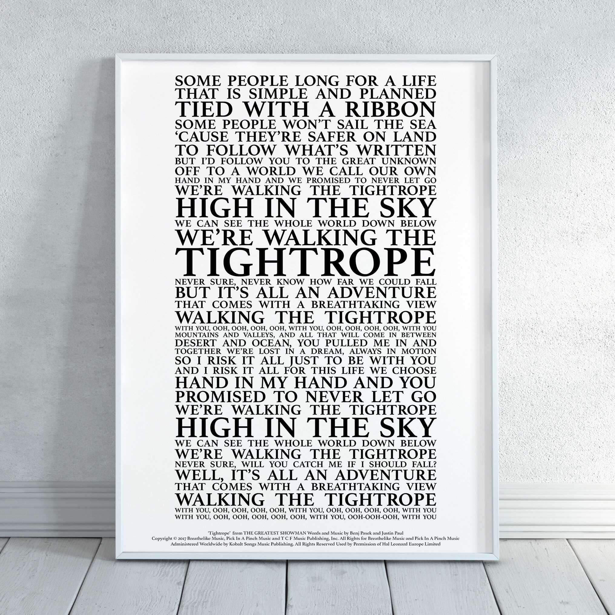 Tightrope Song Lyrics Print –