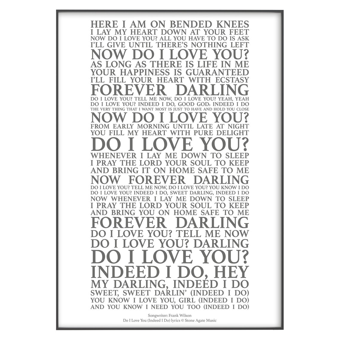 Do I Love You indeed I Do Song Lyrics Print Official Etsy UK