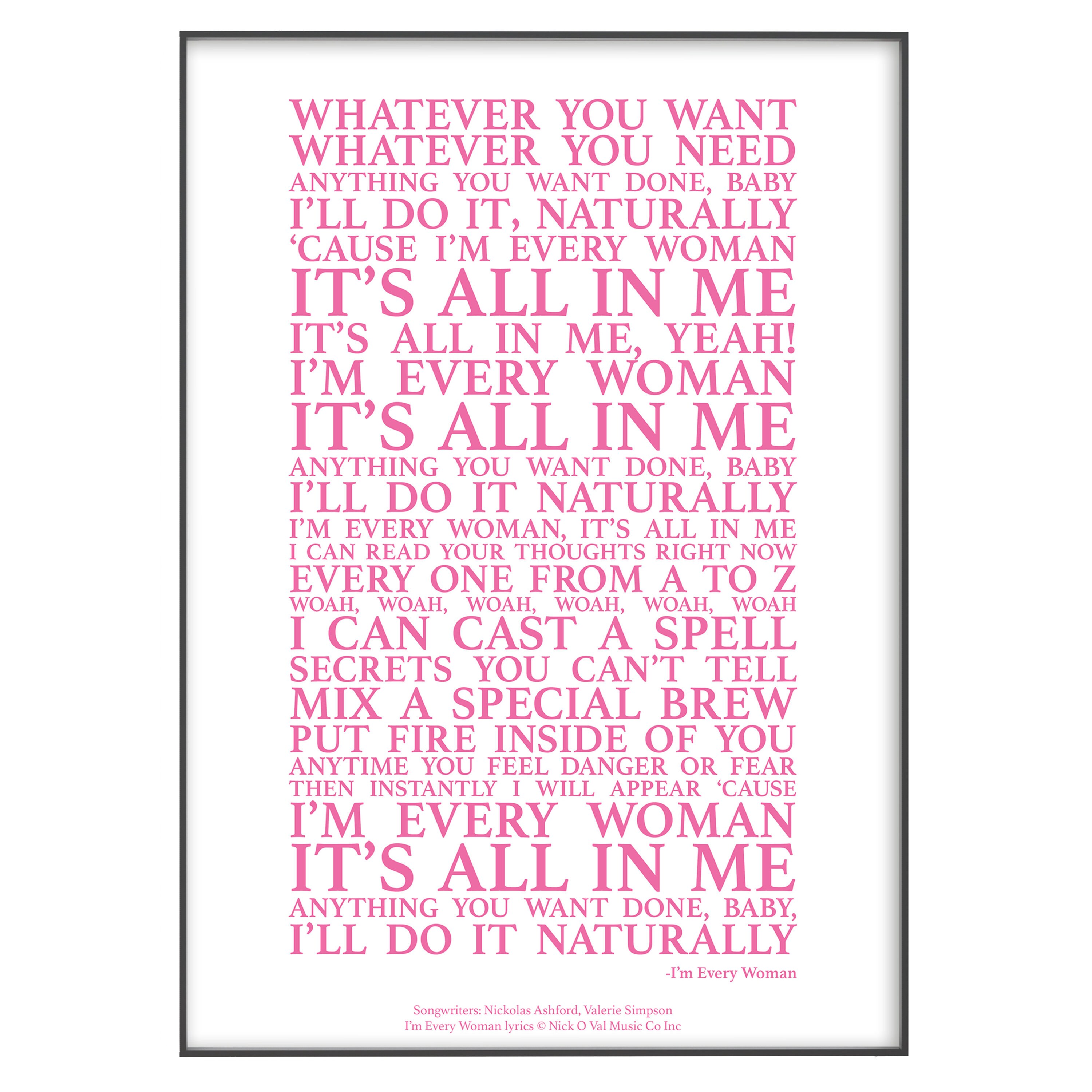 I'm Every Woman Song Lyrics Print Official Licensed Etsy UK