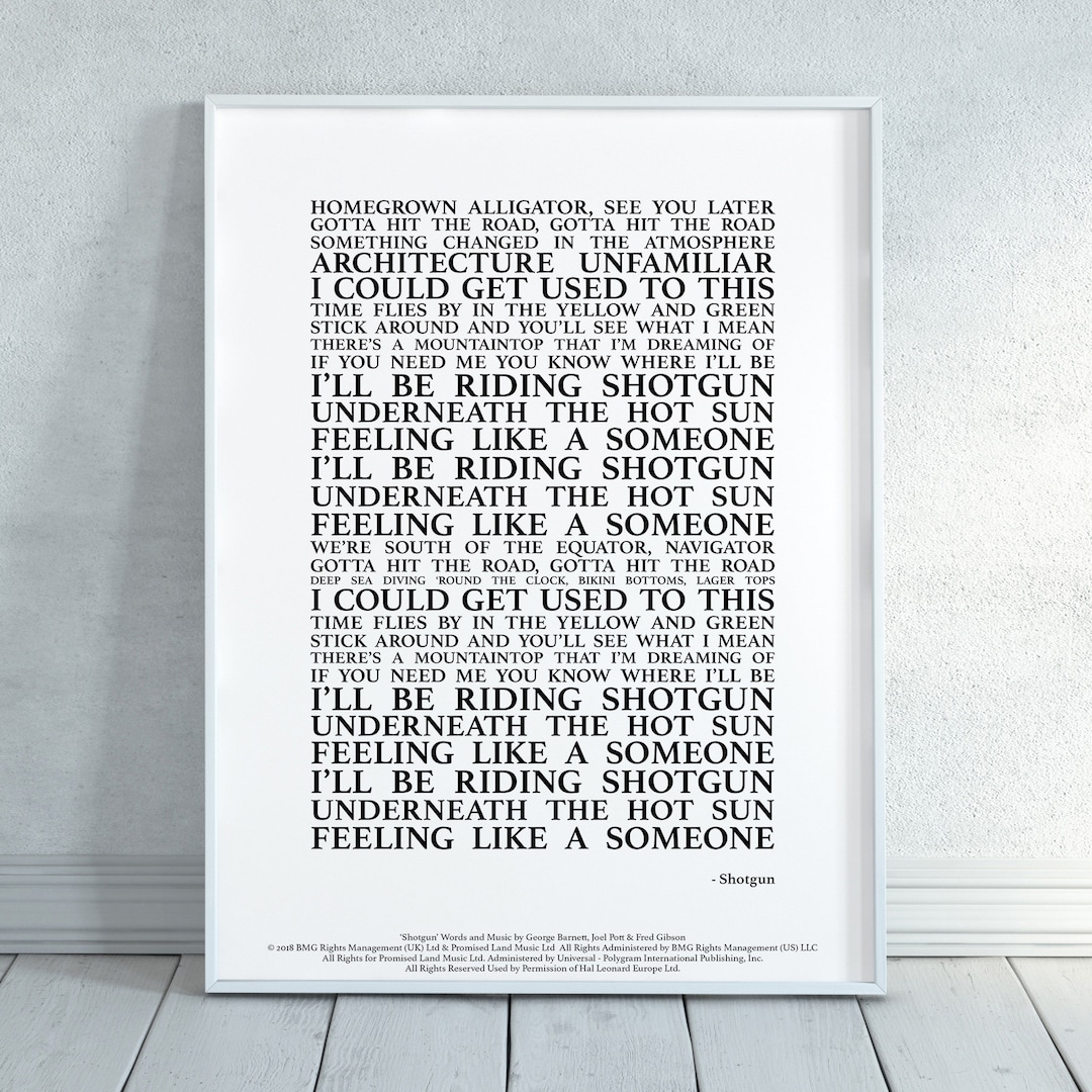 Shotgun Song Lyrics Print Official Licensed Print Poster unframed ...