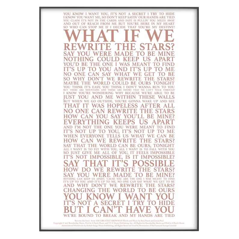 Rewrite the Stars The Greatest Showman Song Lyrics Print - Etsy France