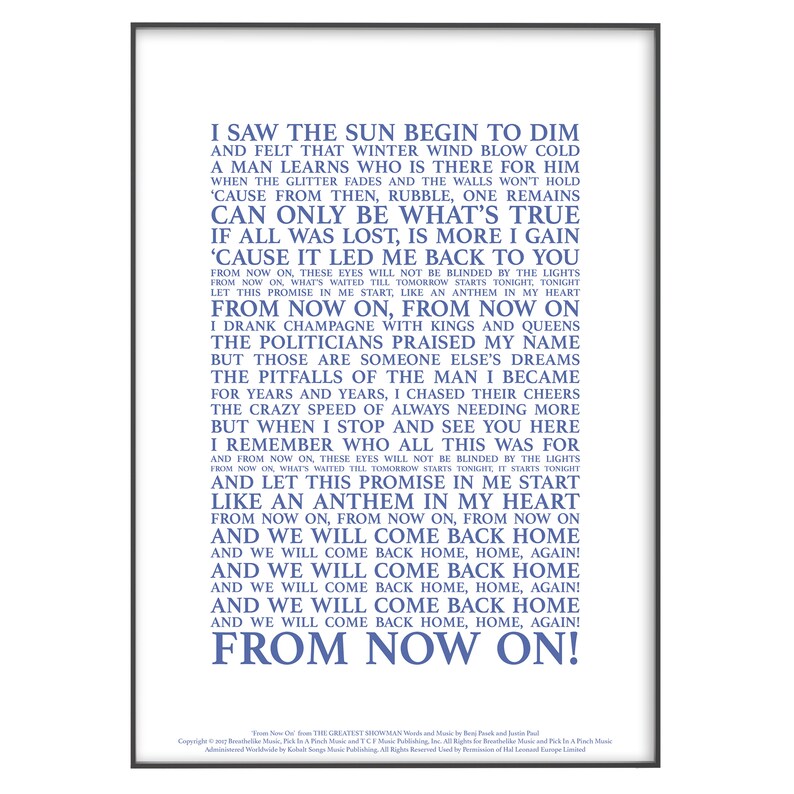 From Now on the Greatest Showman Song Lyrics Print Official | Etsy