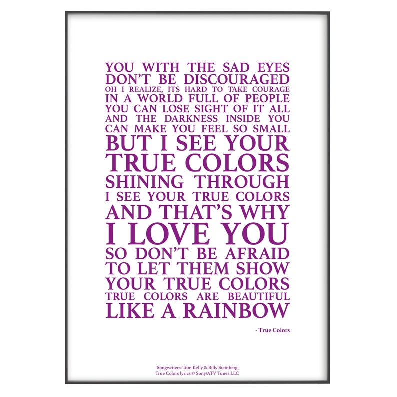 True Colors Song Lyrics Print Official Licensed Print Poster Etsy