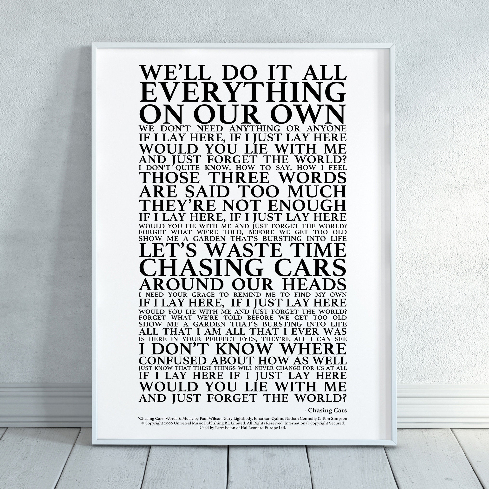 Chasing Cars Song Lyrics Print Official Licensed Print Poster unframed 