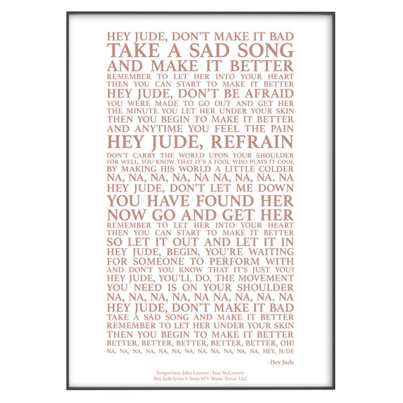 Hey Jude Song Lyrics Print Official Licensed Print Poster - Etsy Norway
