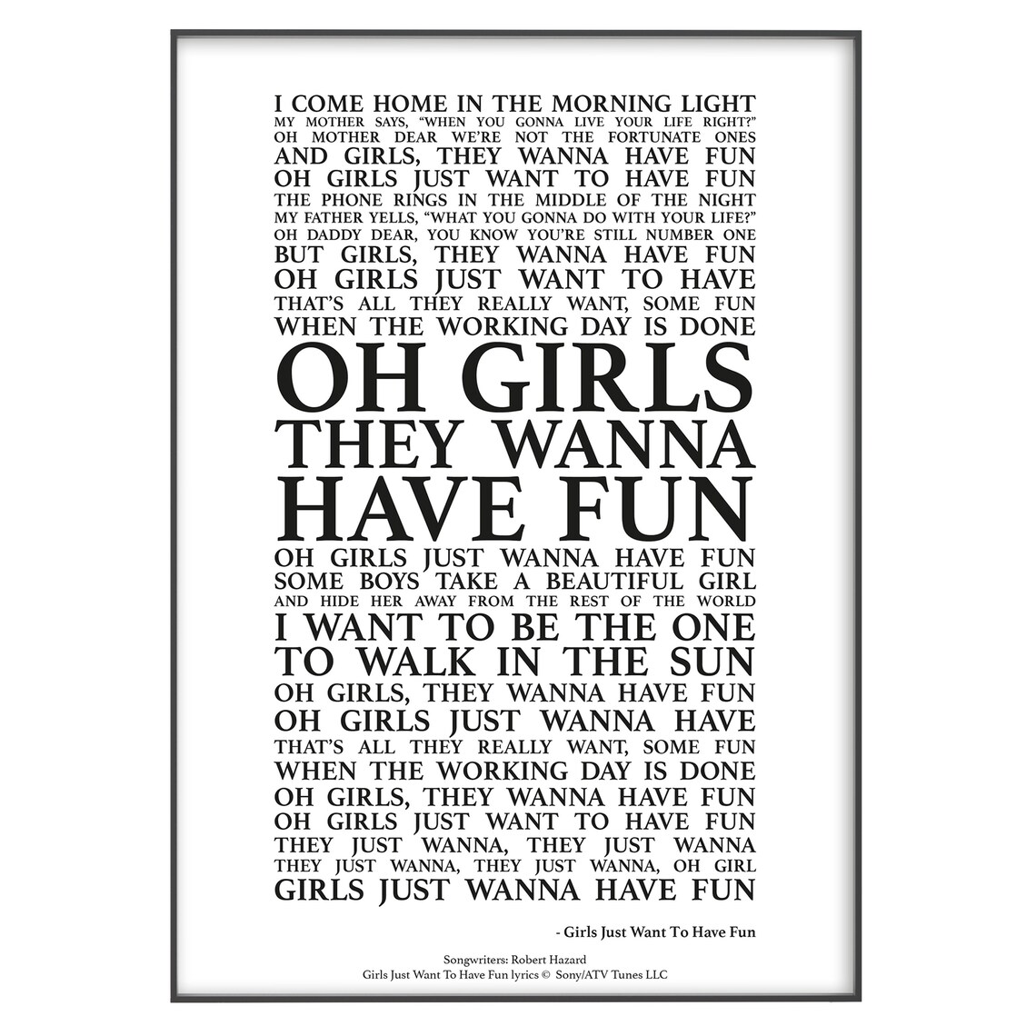 Girls Just Want To Have Fun Song Lyrics Print Official Etsy Girls Just Want To Have Fun Song Lyrics Print Official Etsy