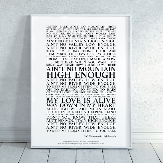 Ain't No Mountain High Enough Song Lyrics Print Official | Etsy